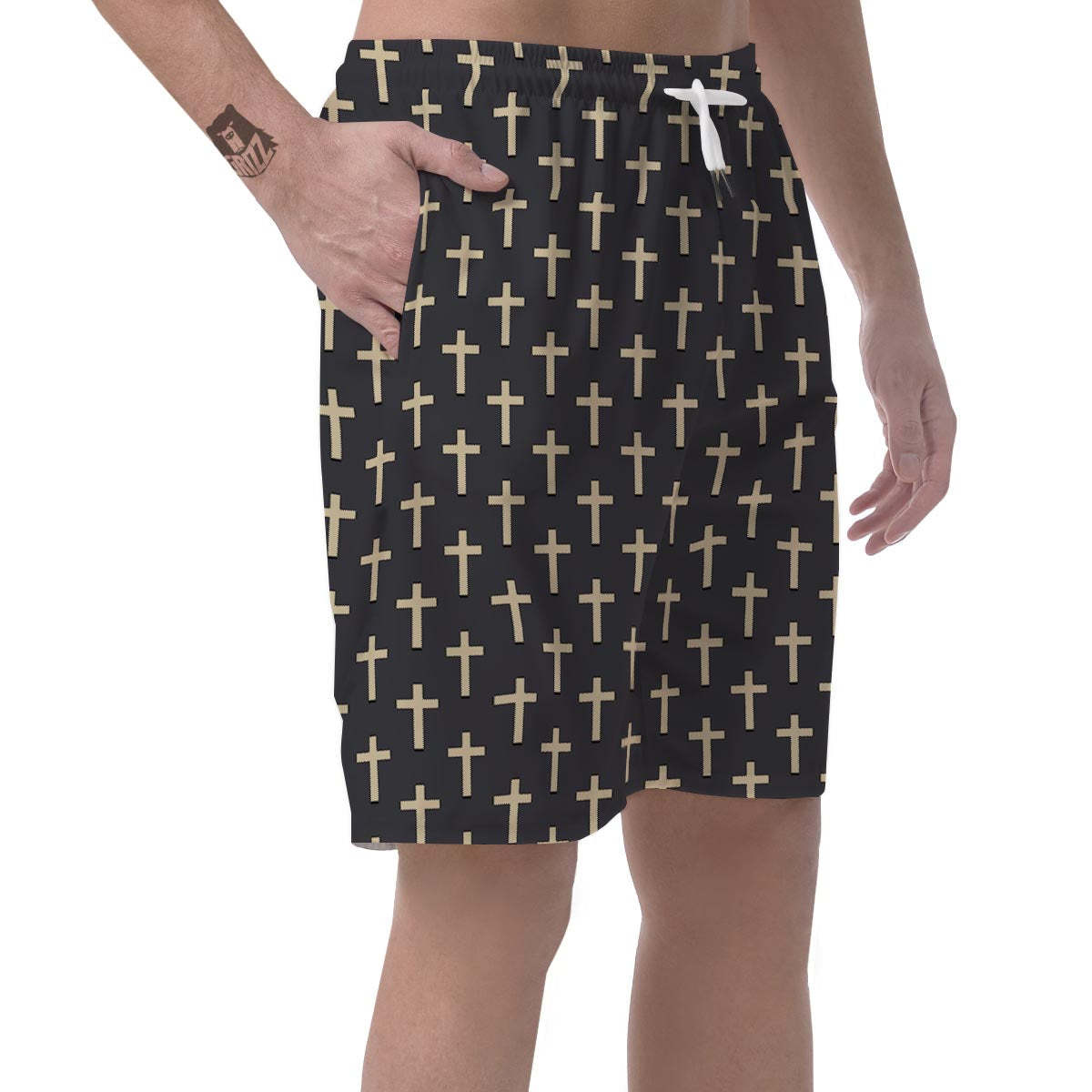 Christian Cross Pattern Print Mens Beach Short