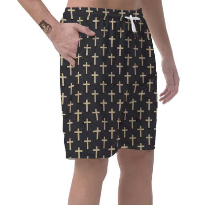 Christian Cross Pattern Print Mens Beach Short