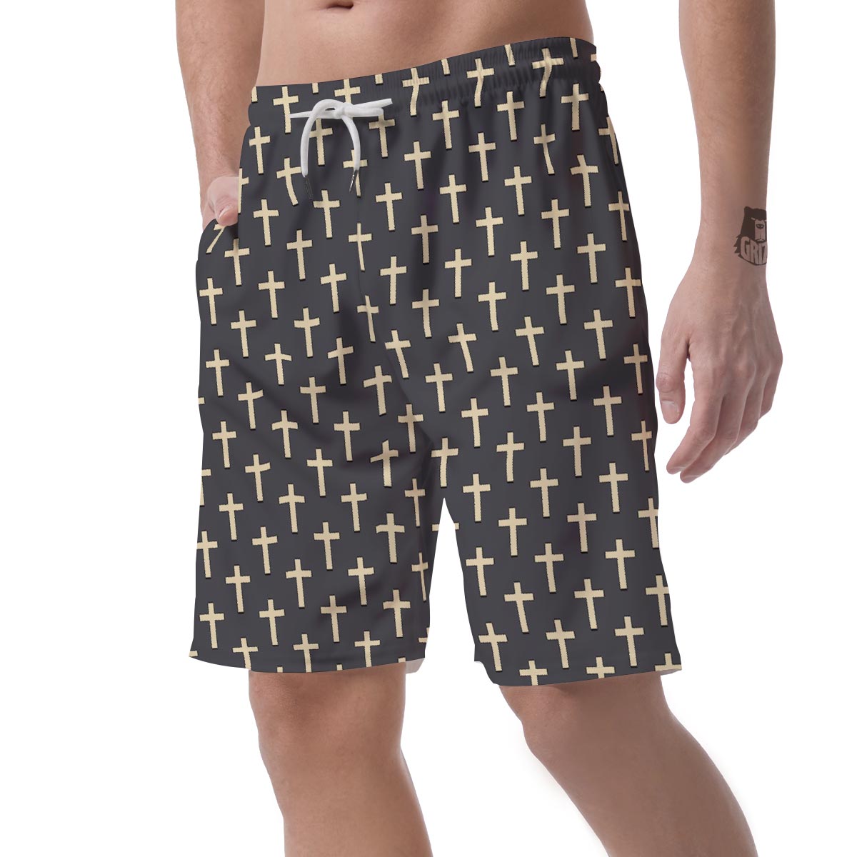 Christian Cross Pattern Print Mens Beach Short