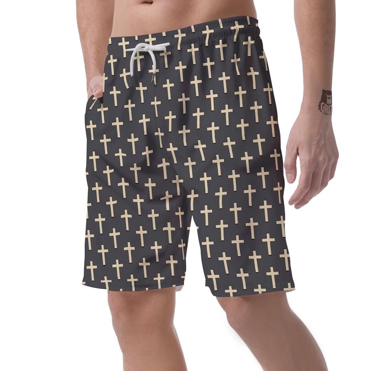 Christian Cross Pattern Print Mens Beach Short