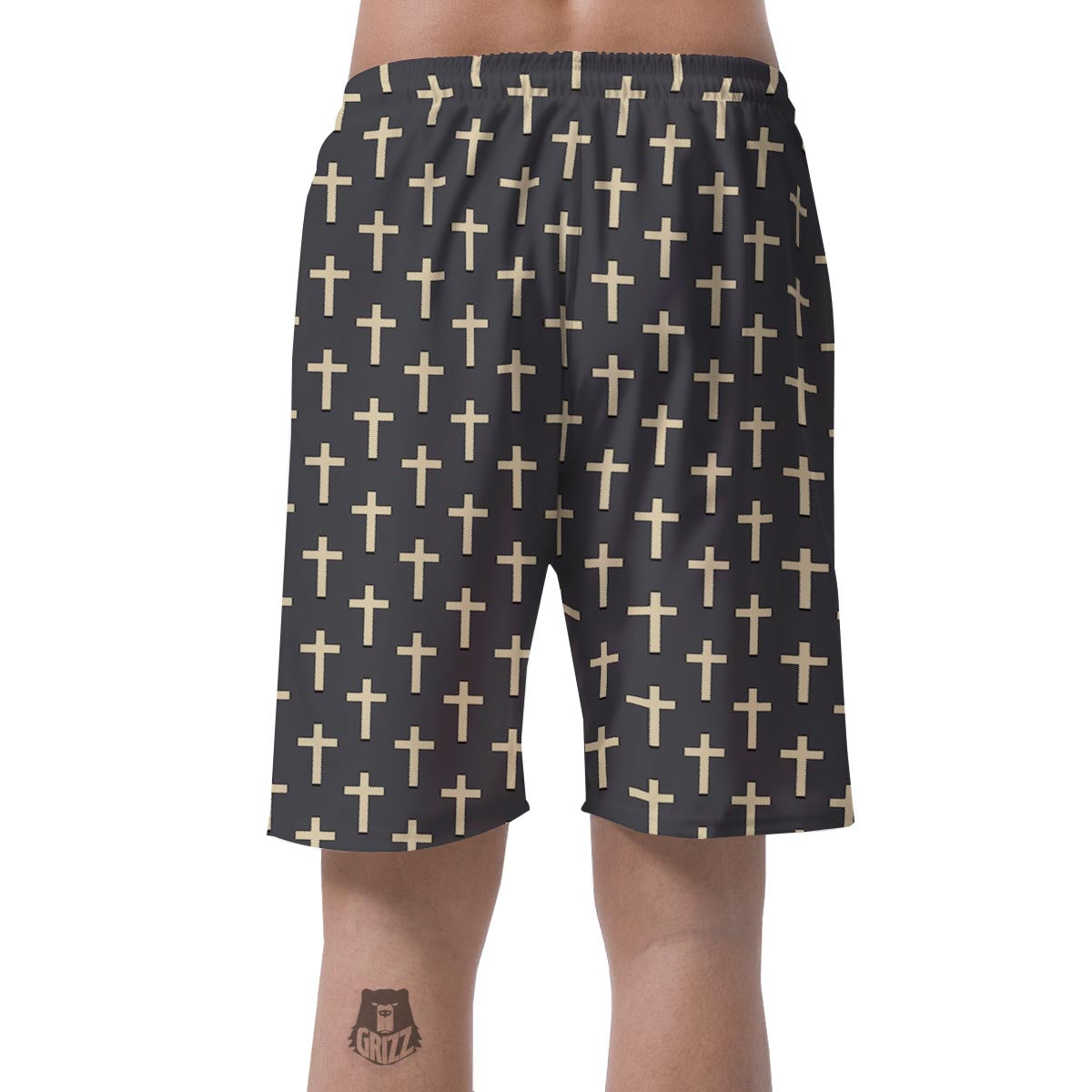Christian Cross Pattern Print Mens Beach Short