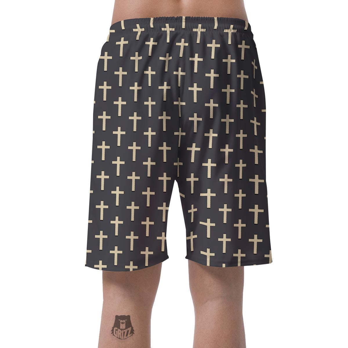 Christian Cross Pattern Print Mens Beach Short