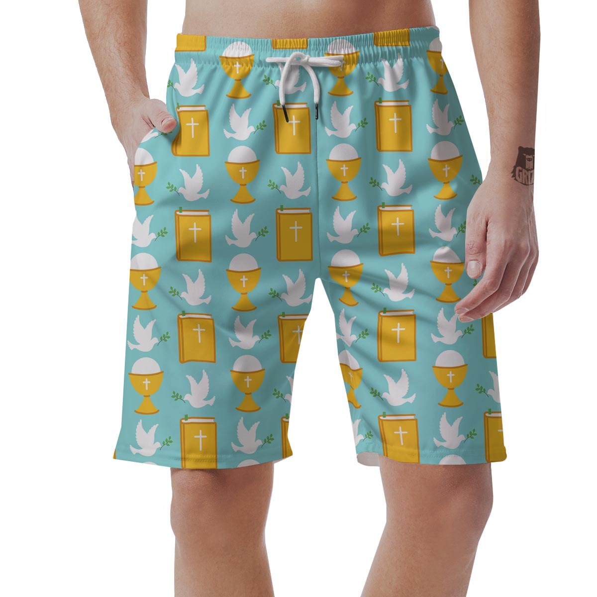 Christian Dove Pattern Print Mens Beach Short