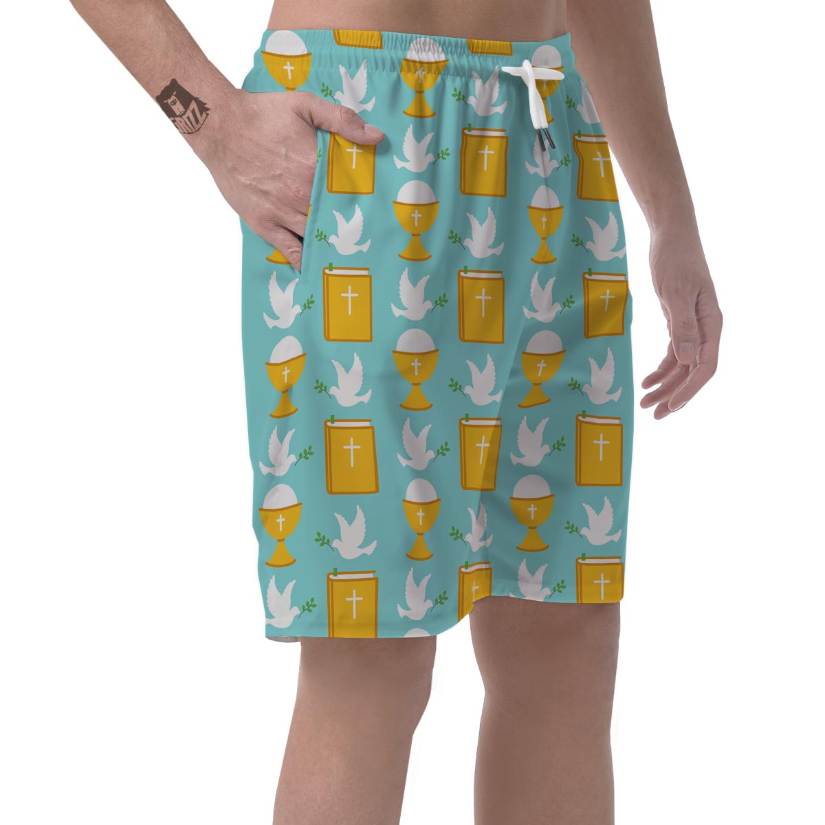 Christian Dove Pattern Print Mens Beach Short