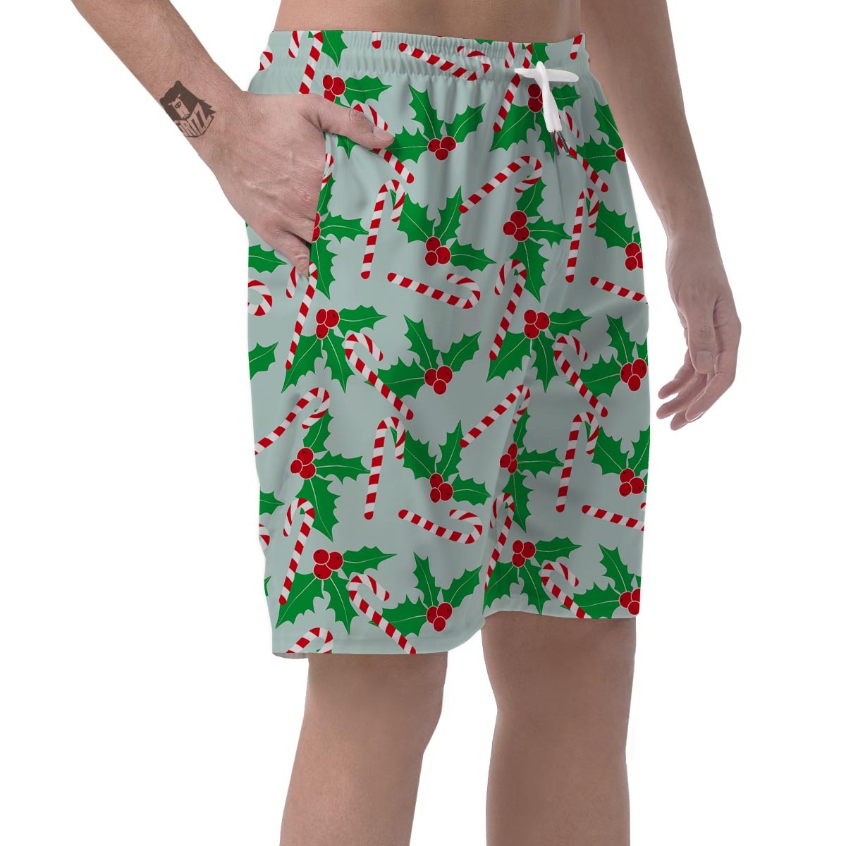 Christmas Cady Cane Pattern Print Mens Beach Short