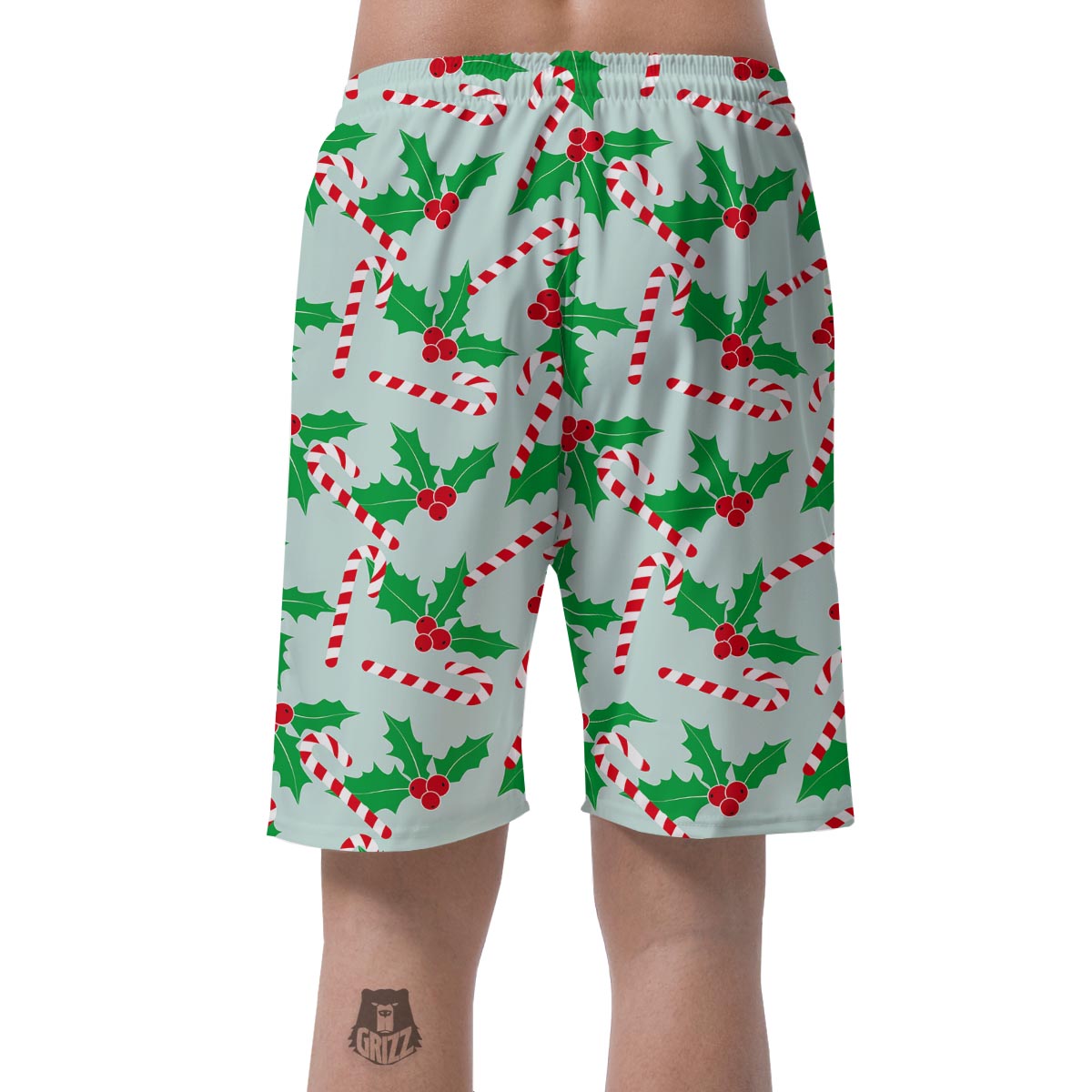 Christmas Cady Cane Pattern Print Mens Beach Short