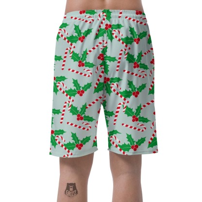 Christmas Cady Cane Pattern Print Mens Beach Short