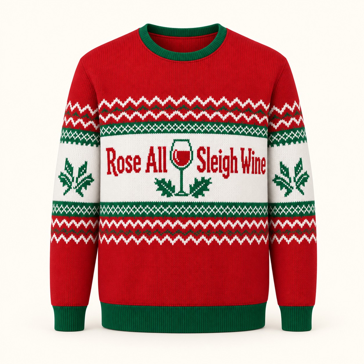 Illustrative approval mockup of the Rose All Sleigh Wine sweatshirt on warm ivory.