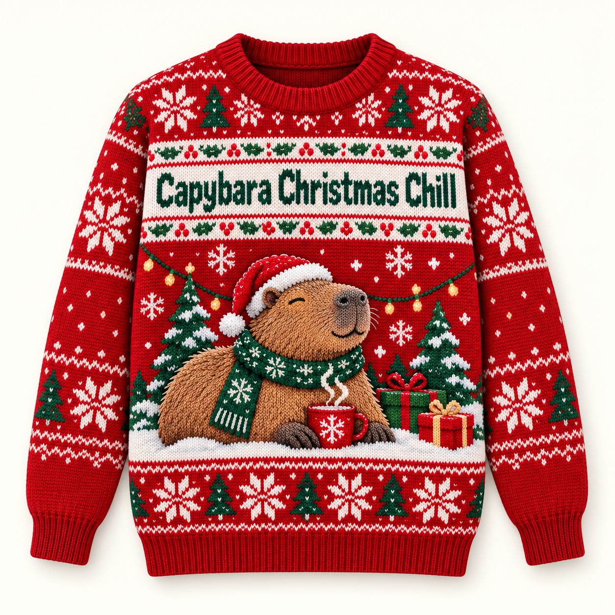 Illustrative front design mockup of the Capybara Christmas Chill sweatshirt.