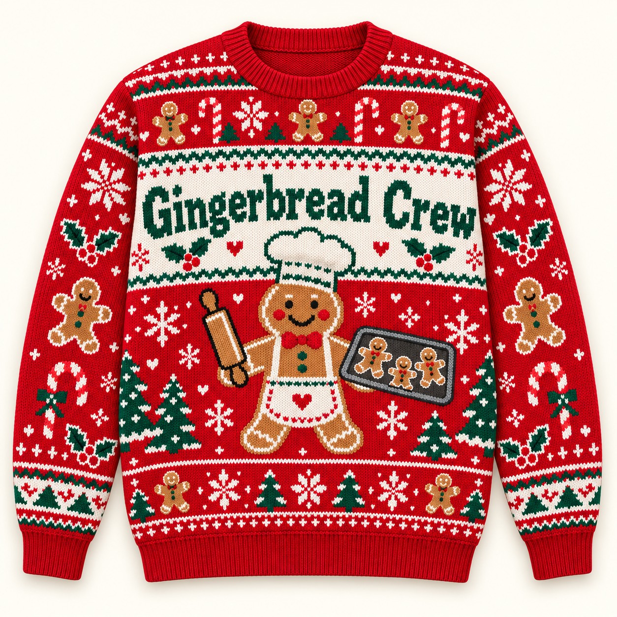 Illustrative digital front mockup of the Gingerbread Crew Christmas sweatshirt.