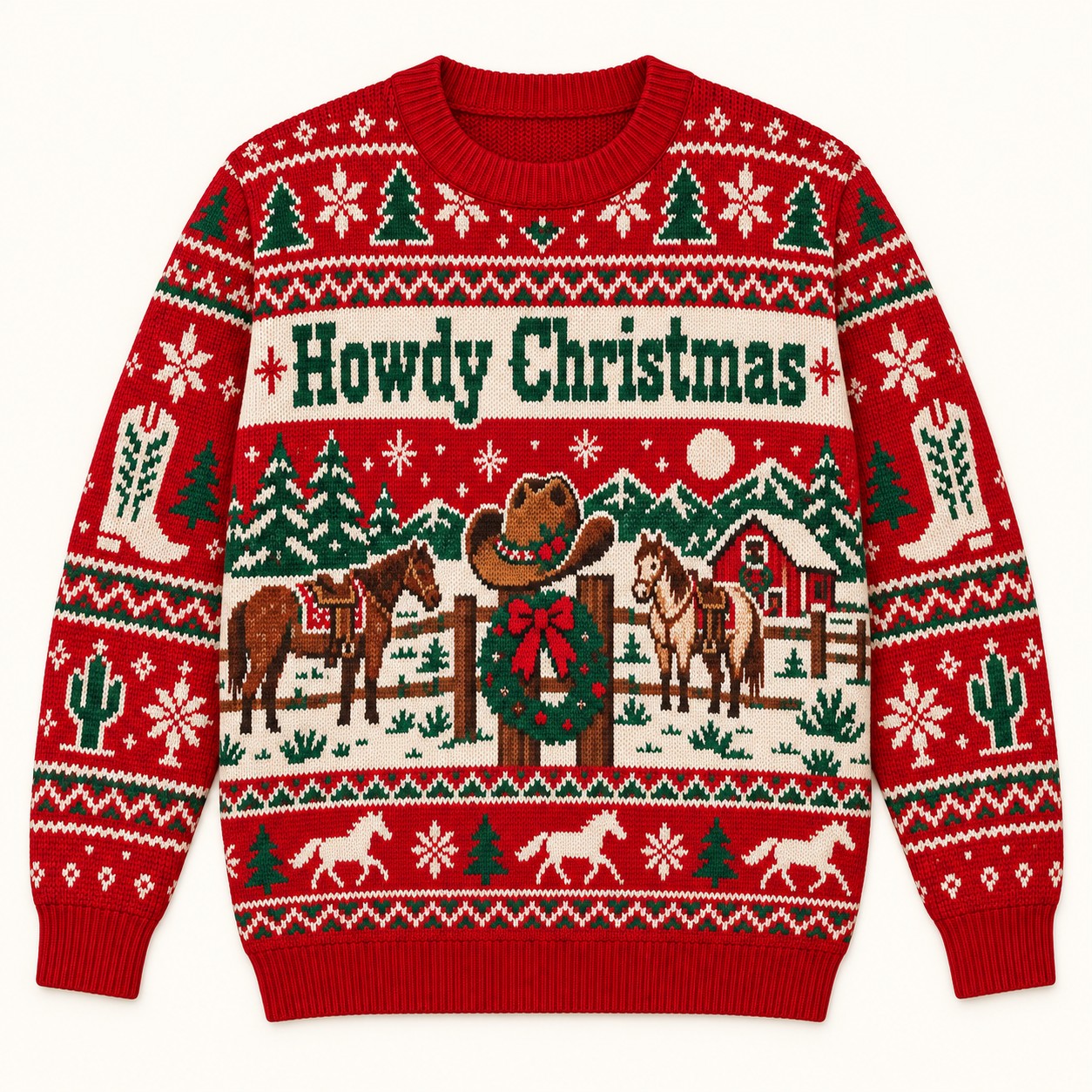 Illustrative front approval mockup of the Howdy Christmas sweatshirt