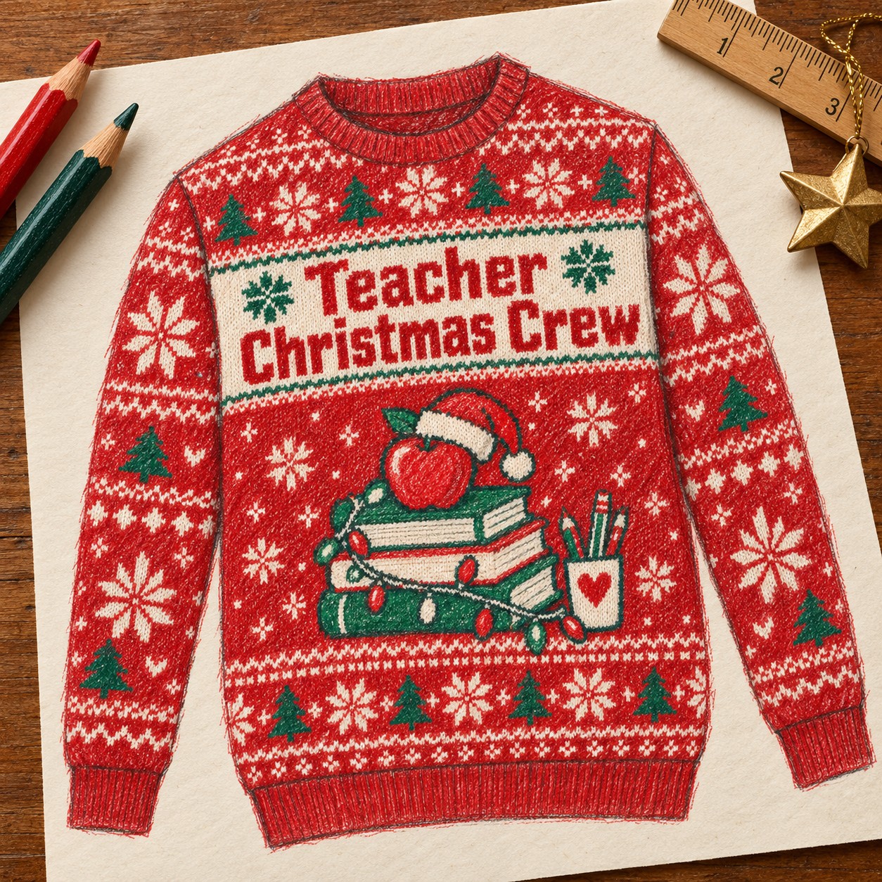 Illustrative pencil concept for the Teacher Christmas Crew sweatshirt