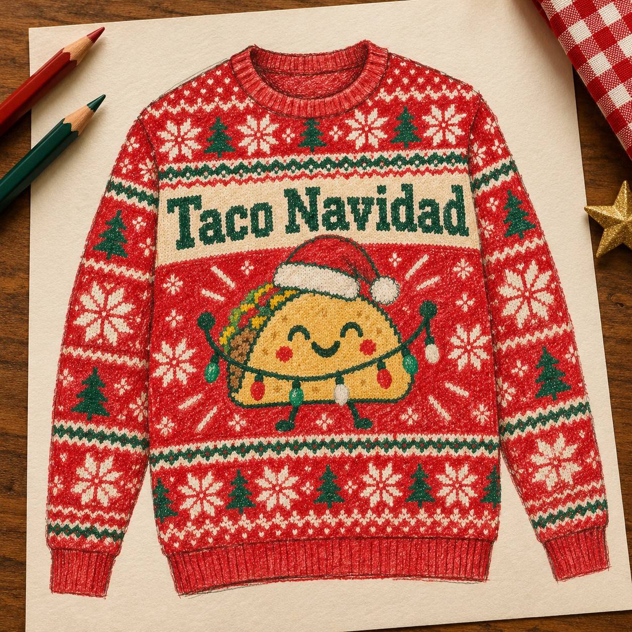 Illustrative pencil concept for the Taco Navidad Christmas sweatshirt