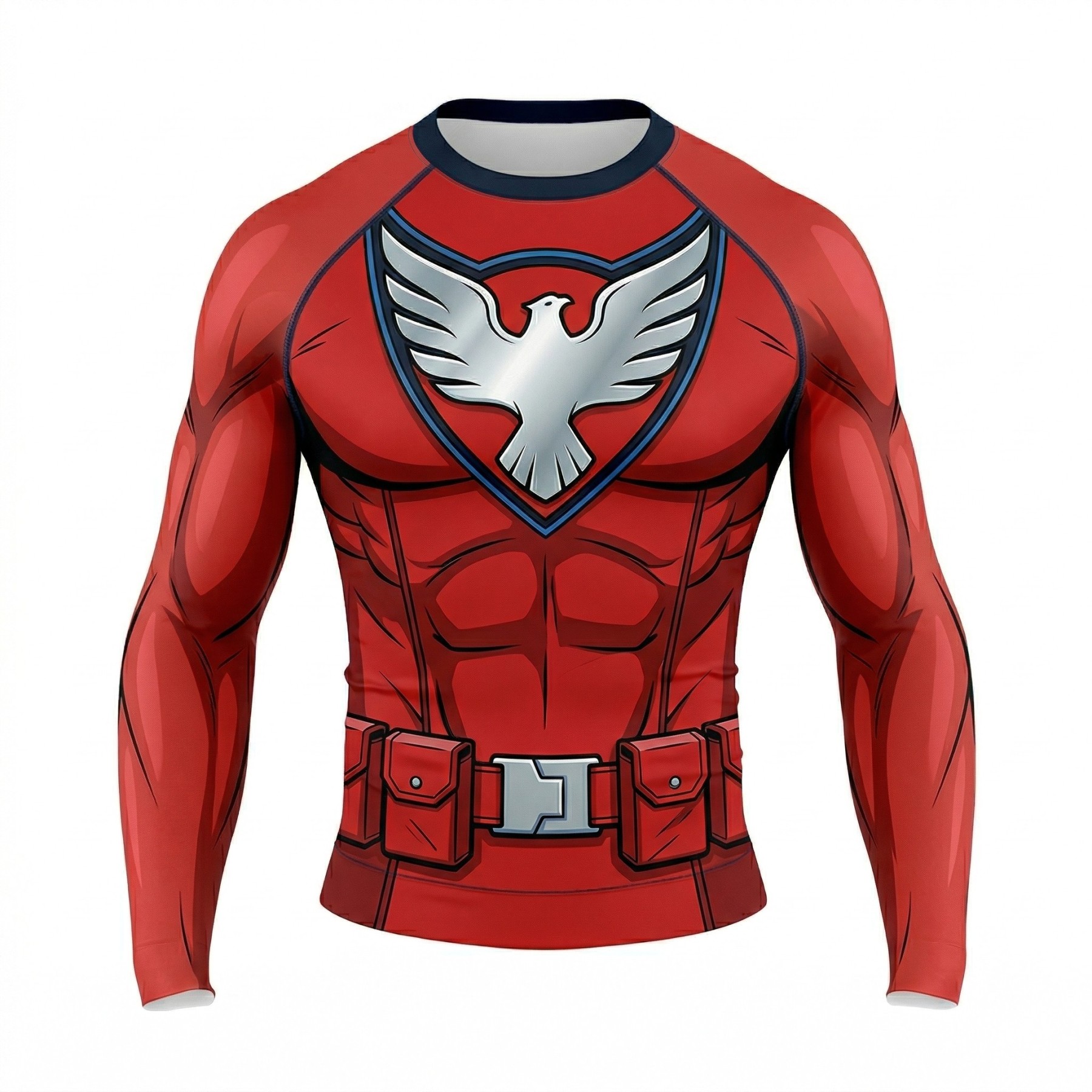 Christopher Smith Peacemaker Superhero Tactical Vanguard Sharp Contours Red And Navy Long Sleeve Compression Shirt