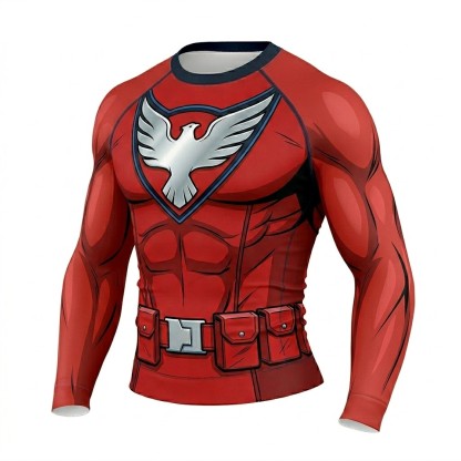 Christopher Smith Peacemaker Superhero Tactical Vanguard Sharp Contours Red And Navy Long Sleeve Compression Shirt
