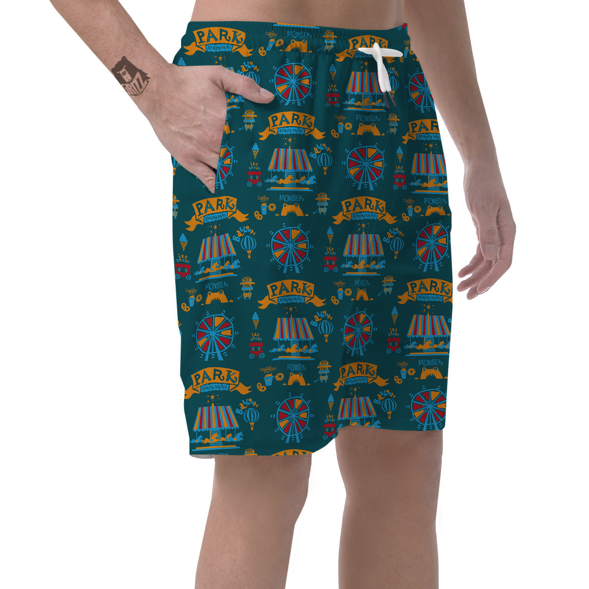 Circus Amusement Park Pattern Print Mens Beach Short