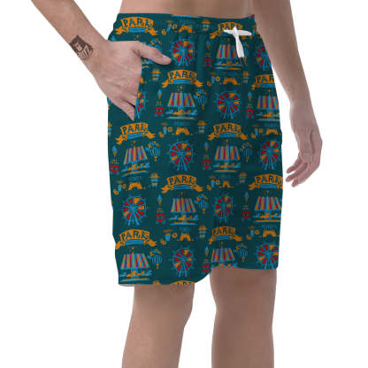 Circus Amusement Park Pattern Print Mens Beach Short