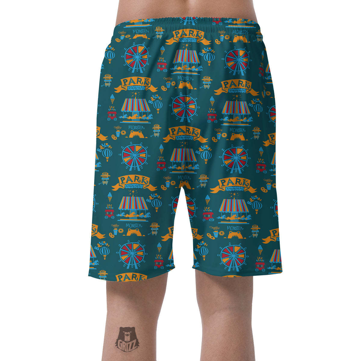 Circus Amusement Park Pattern Print Mens Beach Short