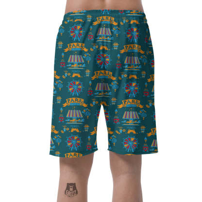 Circus Amusement Park Pattern Print Mens Beach Short