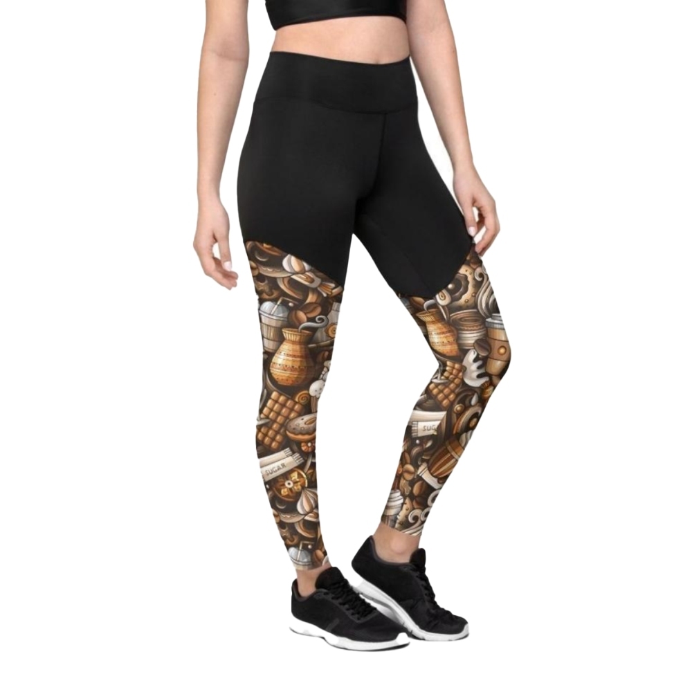 Coffee Shop Print Women Compression Legging