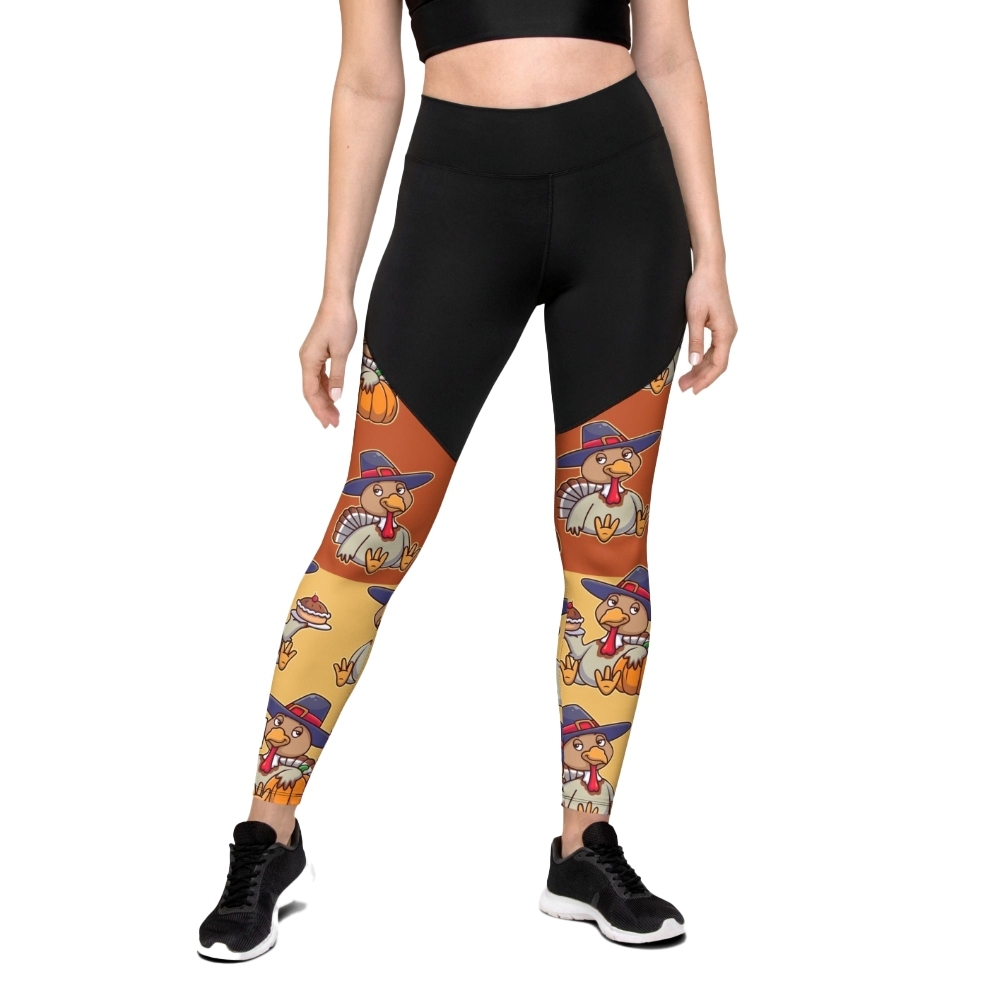 Colorful Turkey Print Women Compression Legging