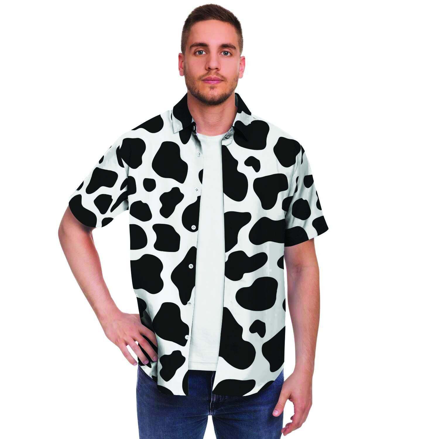 Cow Print Men Print Short Sleeve Button-Up Shirts