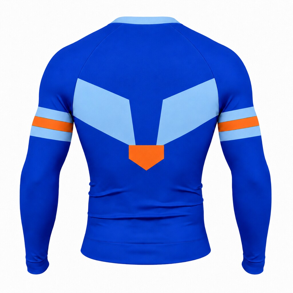 Sky Baseline Wing Crest Royal Blue Customizable Long Sleeve Compression Shirt back customization preview