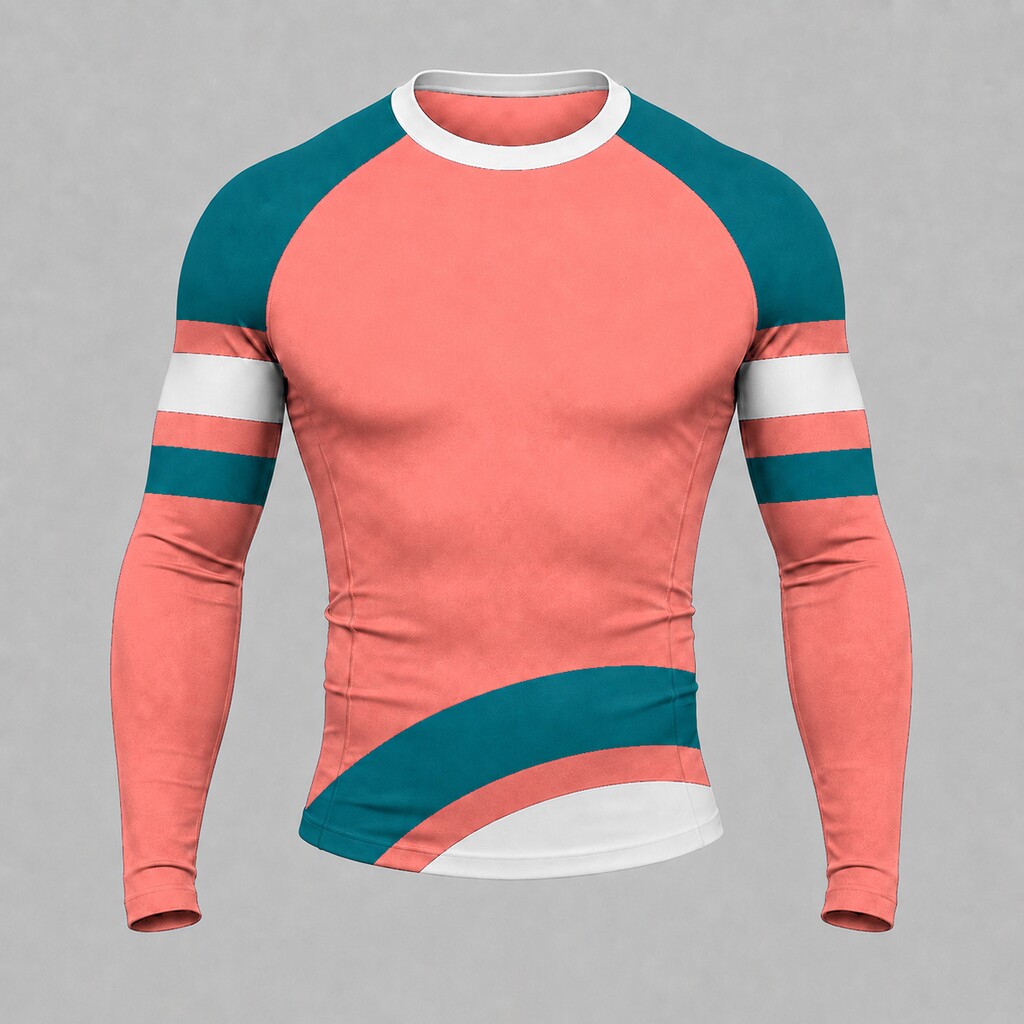 Salmon Lower Arc Rails Red Customizable Long Sleeve Compression Shirt front customization preview