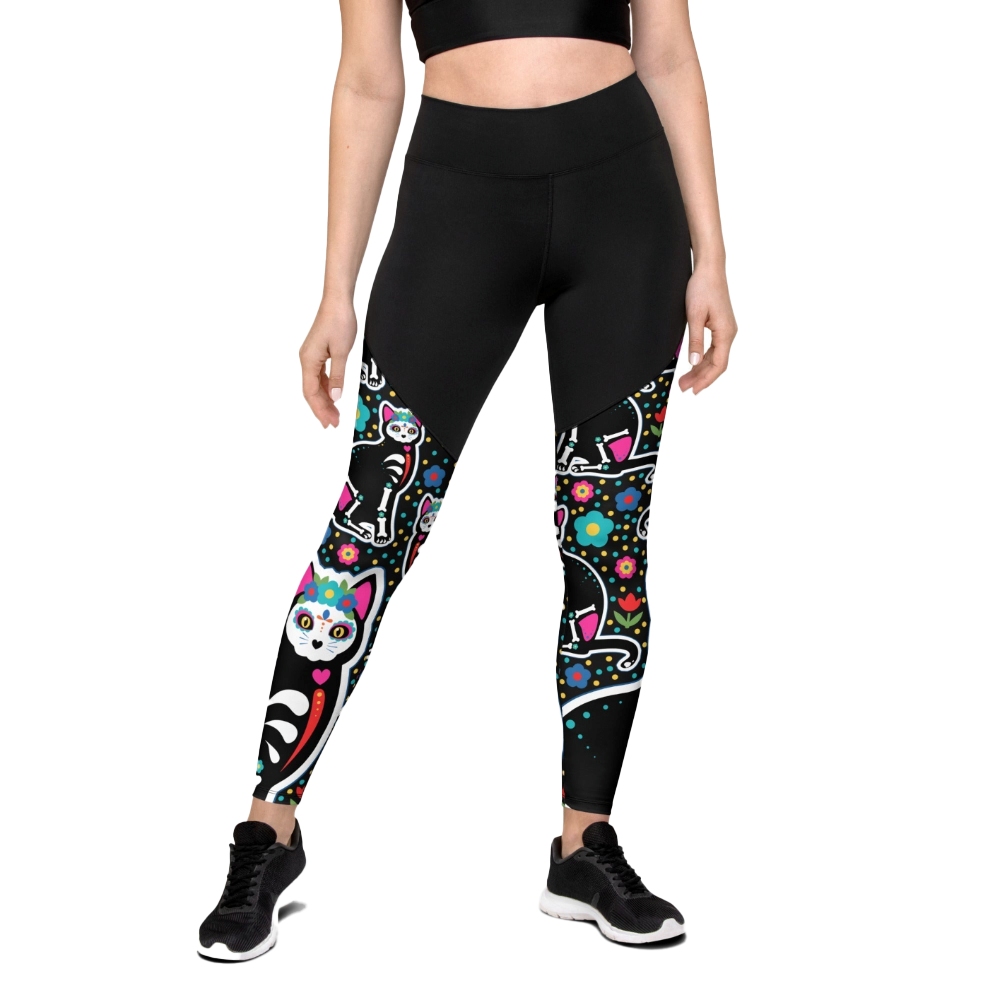 Day Of The Dead Cat Print Women Compression Legging