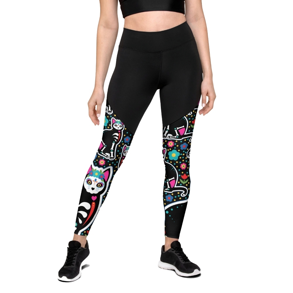 Day Of The Dead Cat Print Women Compression Legging