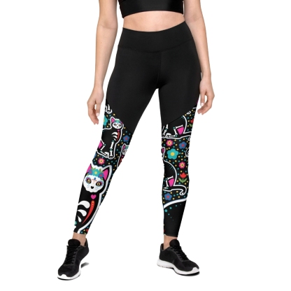 Day Of The Dead Cat Print Women Compression Legging