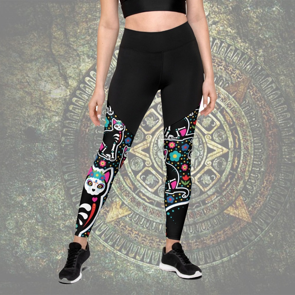 Day Of The Dead Cat Print Women Compression Legging