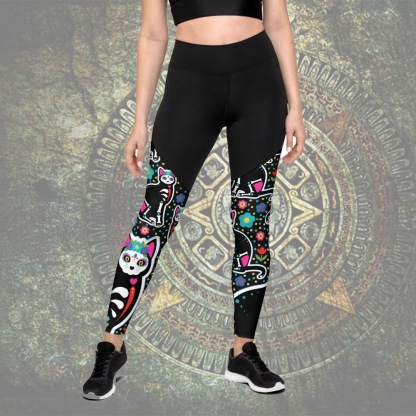 Day Of The Dead Cat Print Women Compression Legging