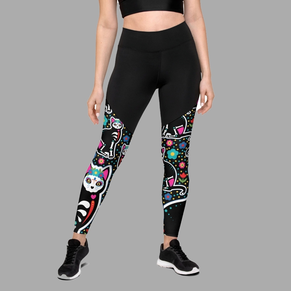 Day Of The Dead Cat Print Women Compression Legging