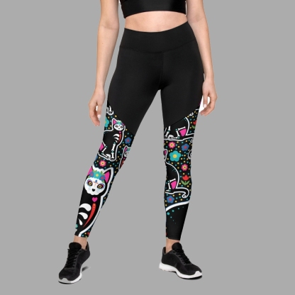 Day Of The Dead Cat Print Women Compression Legging