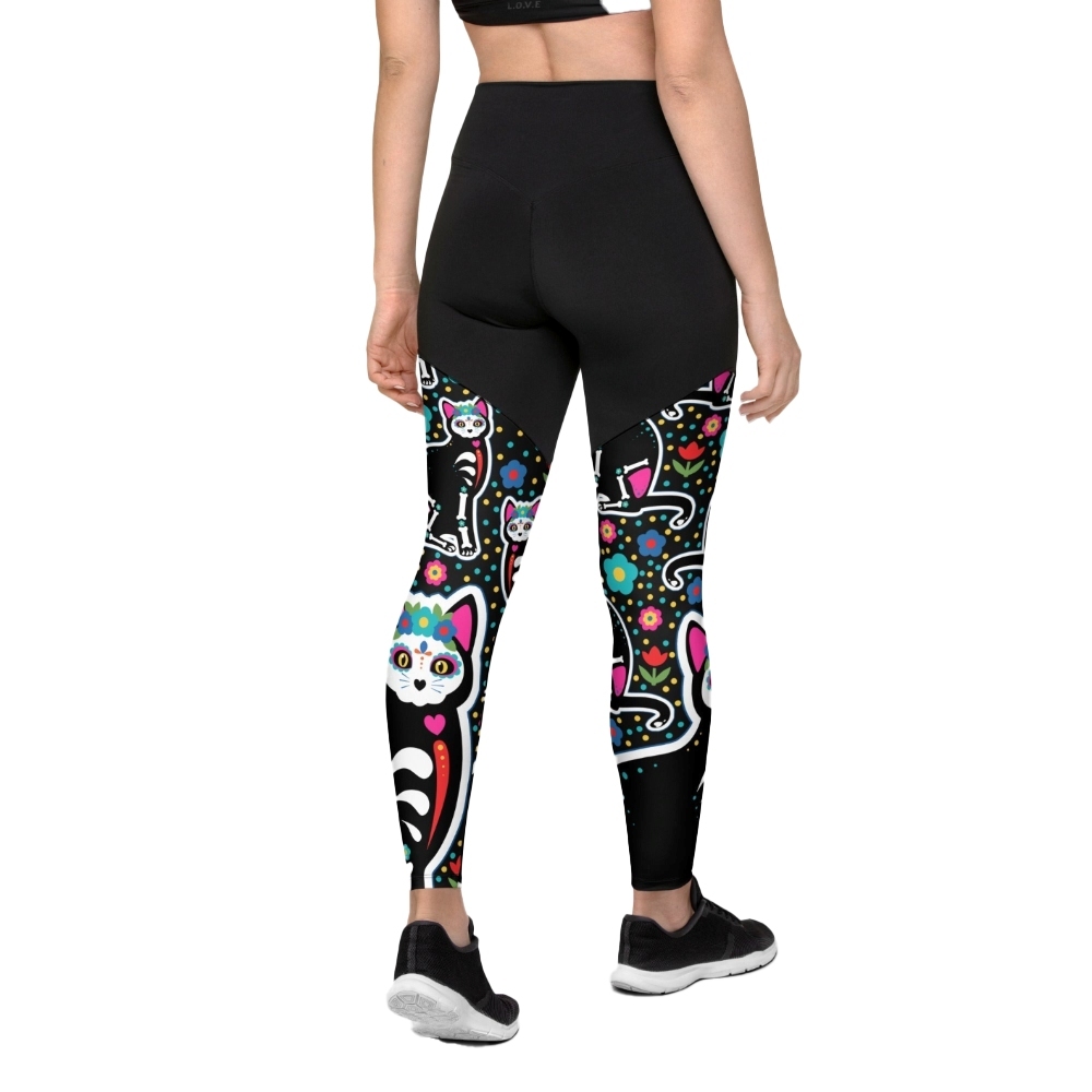 Day Of The Dead Cat Print Women Compression Legging
