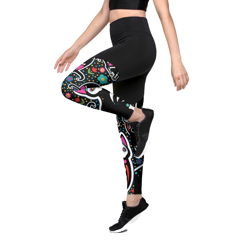 Day Of The Dead Cat Print Women Compression Legging