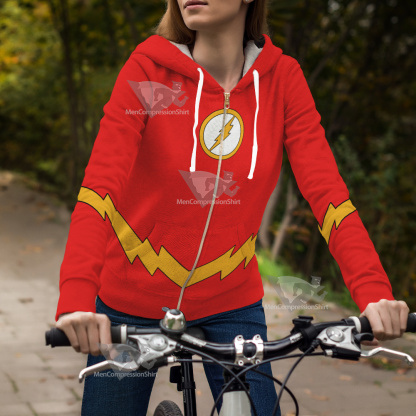 Dc The Flash Lightning Belt Cosplay Zip Up Hoodie