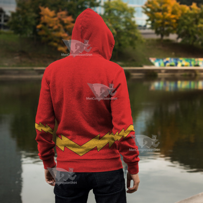 Dc The Flash Lightning Belt Cosplay Zip Up Hoodie