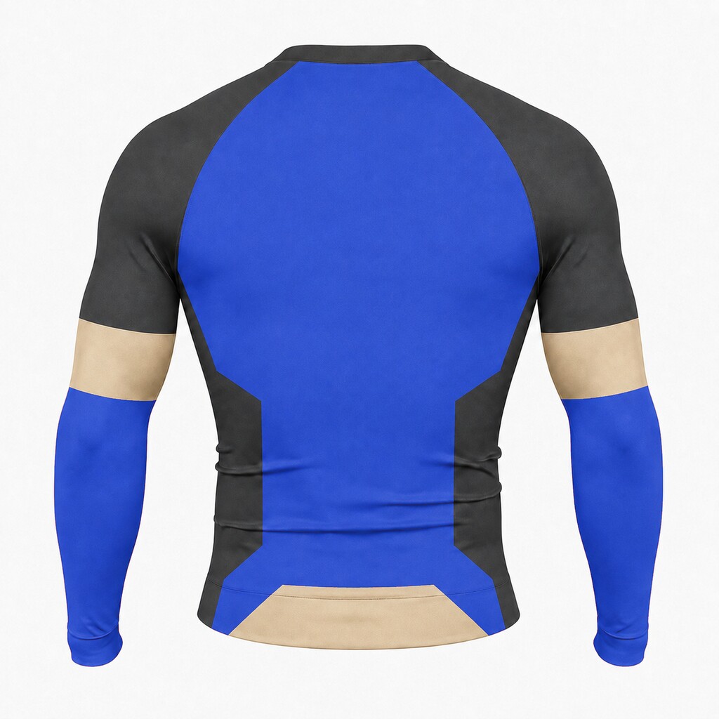 Offset Infield Blocks Blue Customizable Long Sleeve Compression Shirt back customization preview