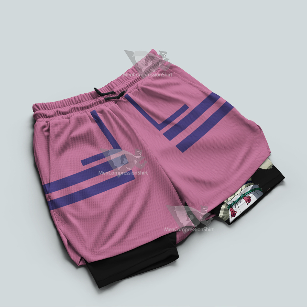 Demon Slayer Akaza Pink Men Compression Gym Short