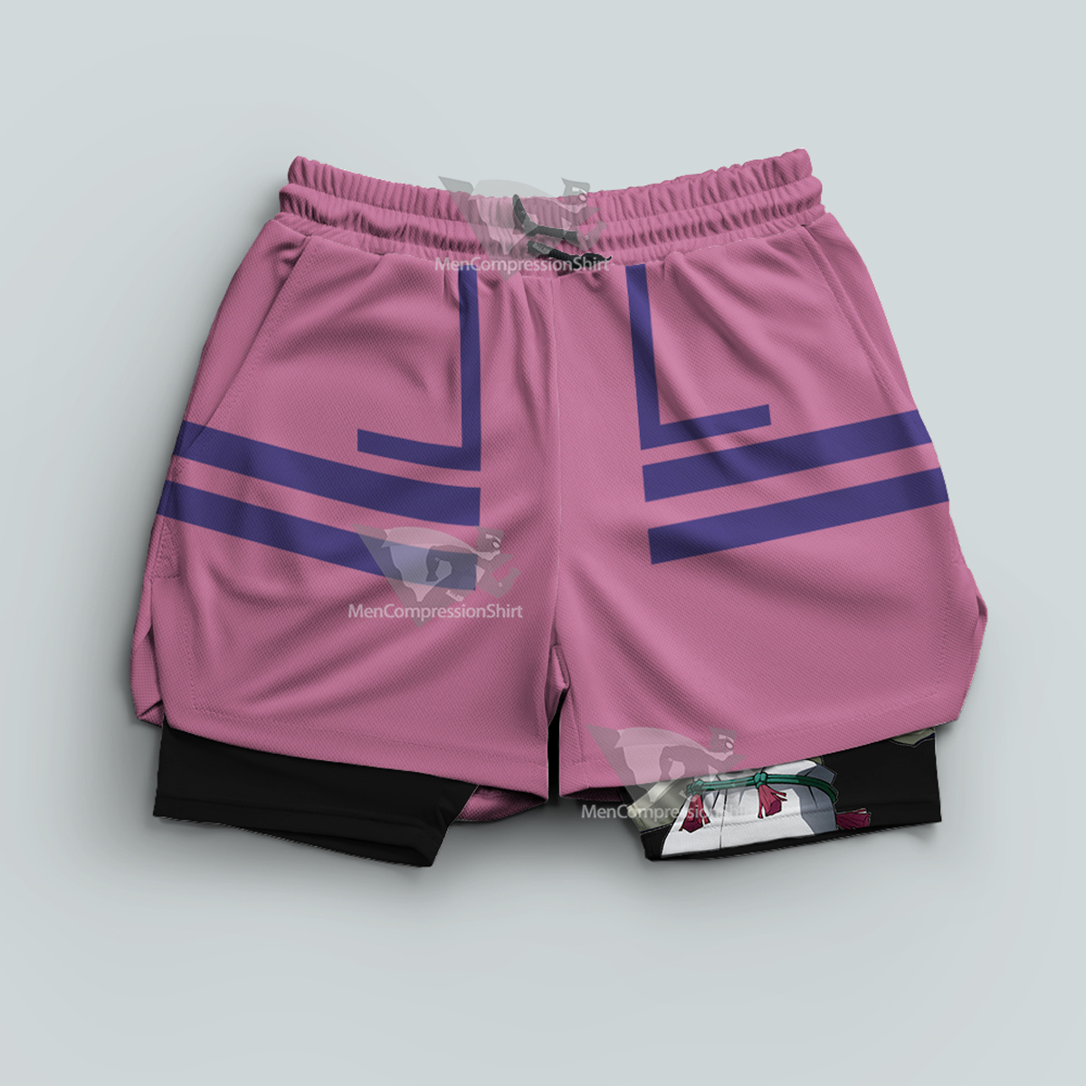 Demon Slayer Akaza Pink Men Compression Gym Short