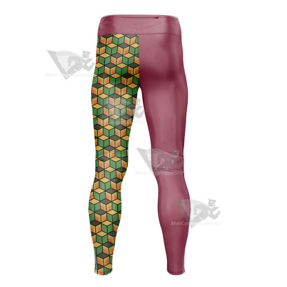 Demon Slayer Giyu Tomioka Pink And Square Mens Compression Legging