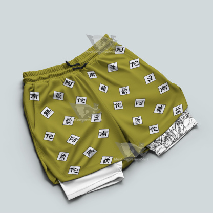 Demon Slayer Gyomei Himejima Yellow Men Compression Gym Short