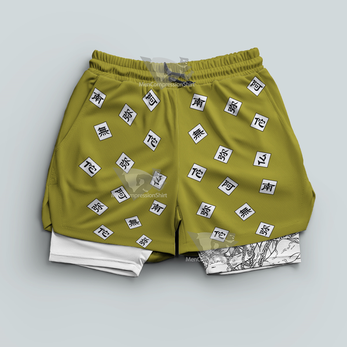 Demon Slayer Gyomei Himejima Yellow Men Compression Gym Short