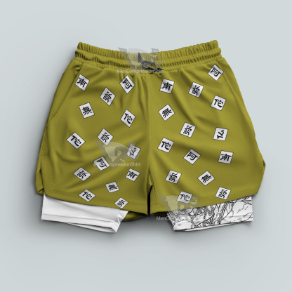Demon Slayer Gyomei Himejima Yellow Men Compression Gym Short