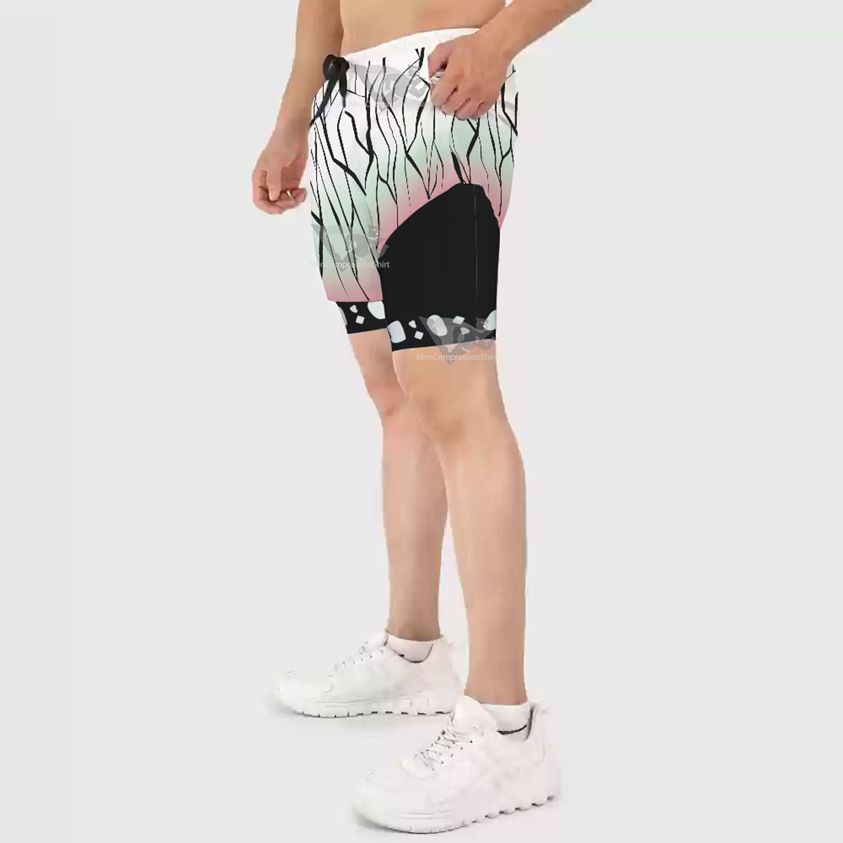 Demon Slayer Kanae Kocho Pink Men Compression Gym Short