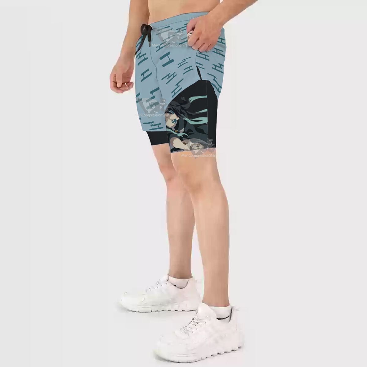 Demon Slayer Muichiro Tokito Blue Men Compression Gym Short