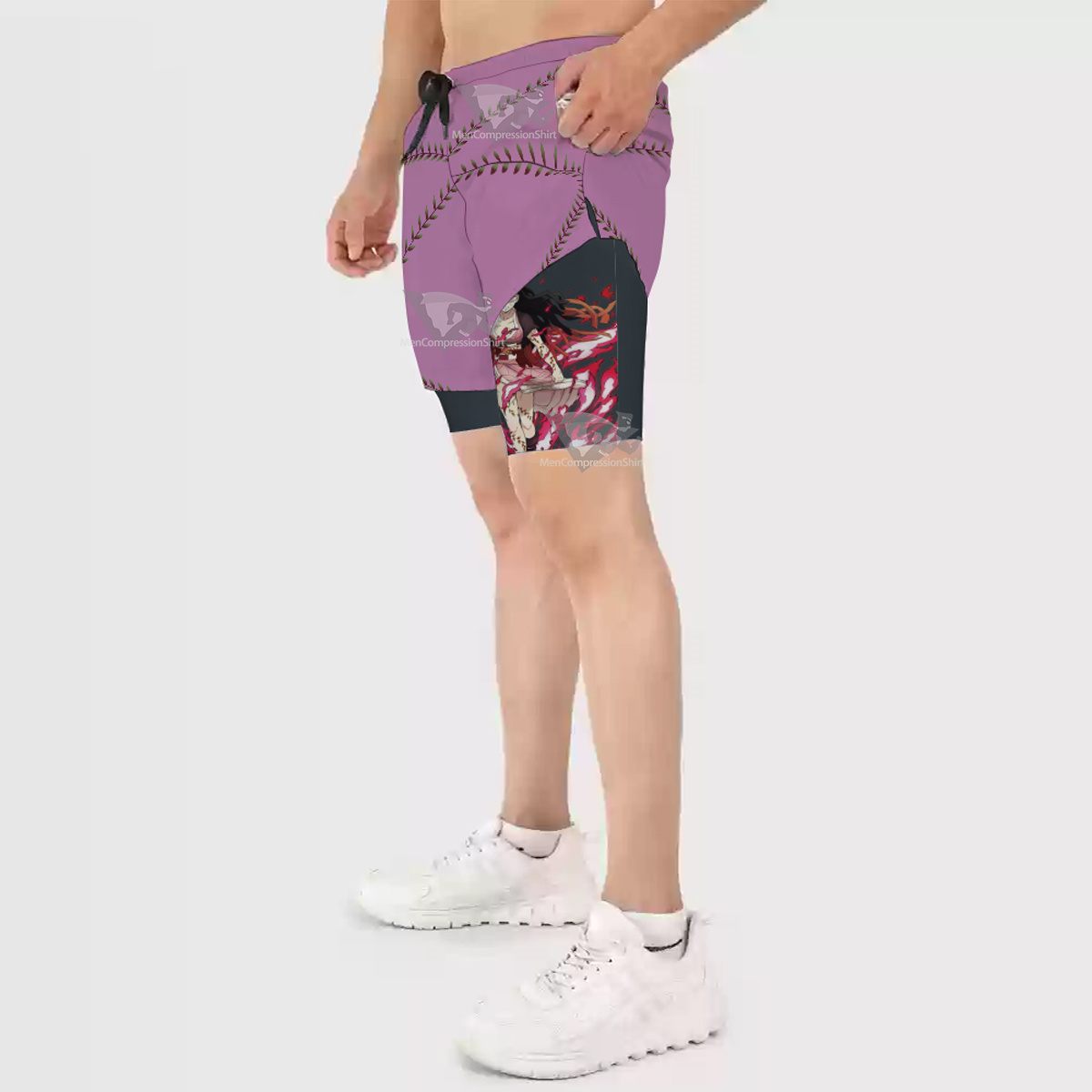 Demon Slayer Nezuko Kamado Pink Leaves Men Compression Gym Short