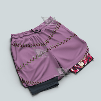 Demon Slayer Nezuko Kamado Pink Leaves Men Compression Gym Short